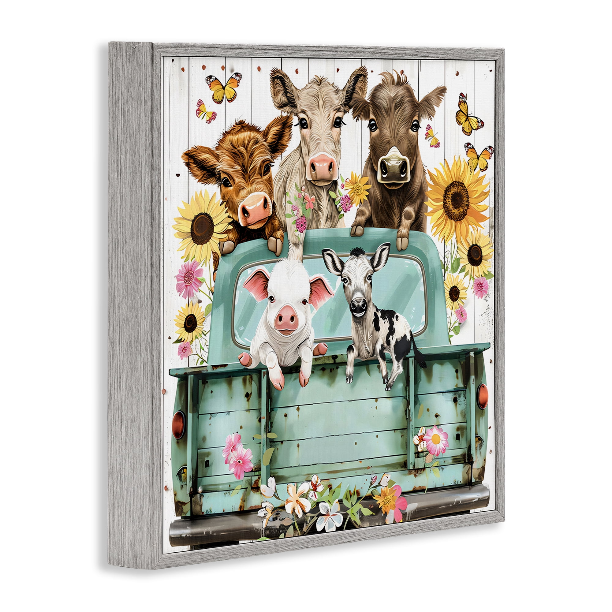 Stupell Industries Barnyard Friends in Vintage Truck Gray Framed Giclee Art, design by Creative Studio