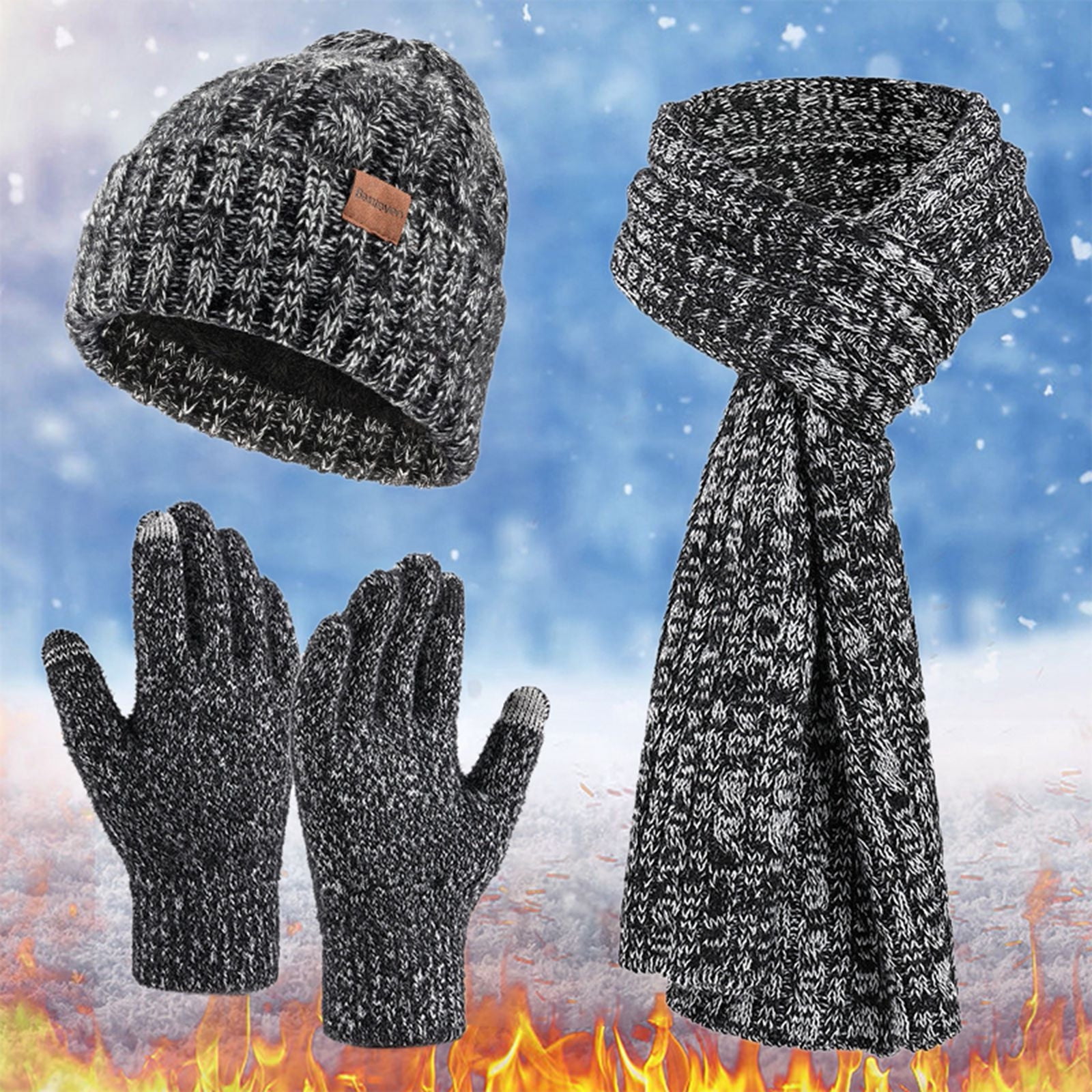 Hat for Women Winter Hats for Men 2024 Winter Men's And Women's Same Style Neck Knitted Hat Thickened Cold Knitted Glove Hat Scarf Warm 3 Piece Set