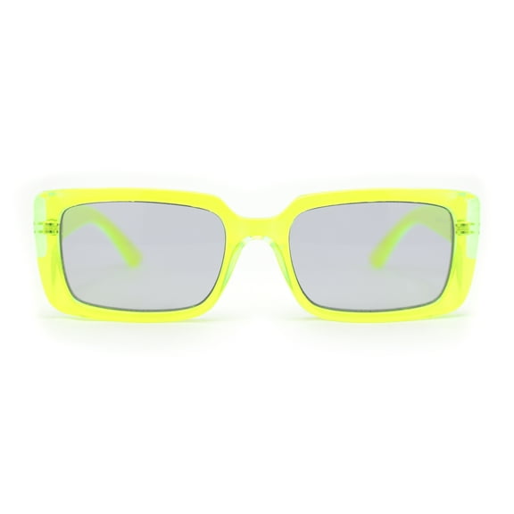 Womens Mod Rectangle Chic Fashion Minimal Thick Plastic Sunglasses Neon Green - Light Black