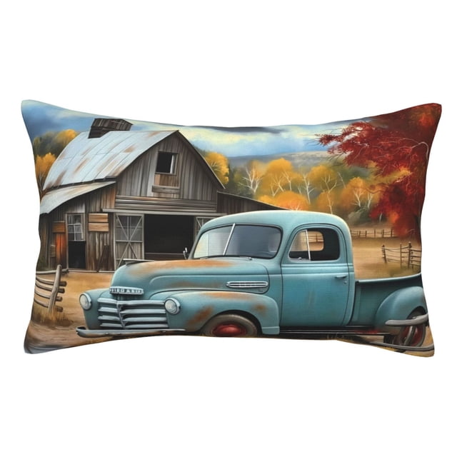 Fotbe Vintage Truck Farm Scene Funda de Almohada Decorativa Estilo Occidental, Lujo en Algodón, Fundas para Almohadas King, Cojín Estampado para Decoración del Hogar-16"x24"