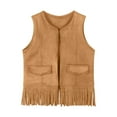 thumbnail image 2 of Girl's Western Outfit Fringe Vest Sleeveless Faux Suede Cowgirl Vest 70s Hippie Cowboy Chic Cardigan Jacket Boho Tops 3-89 Years, 2 of 7