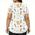 thumbnail image 4 of LNZGNM Easter Day Scrub Tops Women Casual Rabbits Carrots Print T Shirt V Neck Nurse Uniform with Pockets Side Slits, White, 5XL, 4 of 5