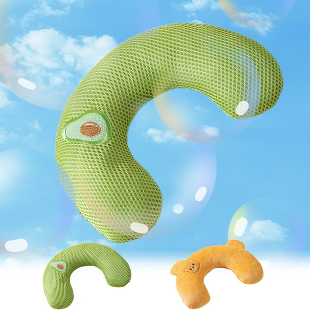 Almohada con forma de mascota para gatos y perros - Diseño bordado verde y amarillo, comodidad transpirable, soporte para el cuello, 27x17x6cm