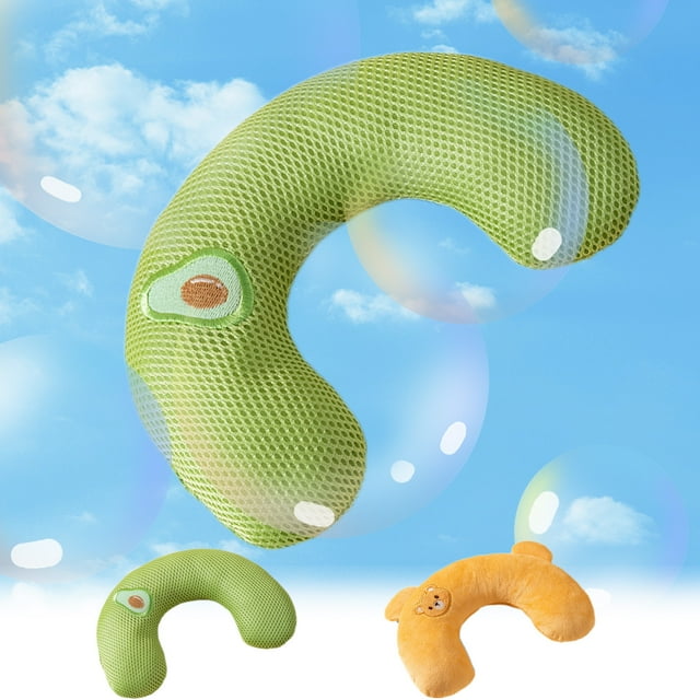 Almohada con forma de mascota para gatos y perros | Diseño bordado y transpirable mono | Soporte de cuello | Verde, Amarillo | 27x17x6cm | Compañero de sueño cómodo | Fácil de limpiar, duradero