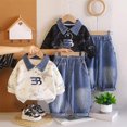 thumbnail image 6 of Toddler Baby Boy Clothes Infant Fall Winter Outfits Striped Waffle Long Sleeve Crewneck Sweatshirts Pants 2-3Years, 6 of 9