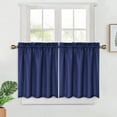 thumbnail image 1 of GlowSol 30"W x 24"L Cafe Curtains Waffle Weave Light Filtering Kitchen Window Curtain Sets for Bathroom, Navy Blue, 2 Panels, 1 of 7