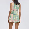 thumbnail image 5 of WTOBBY Summer Casual Women's Two Piece Set Floral Print Sleeveless Square Neck Cropped Top and High Waist Shorts Outfit with Pockets Stylish Bodysuit Wear ,Mint Green L, 5 of 6