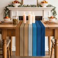 thumbnail image 2 of Table Runners 70 Inches Long Dress Scarves, Blue Brown Wooden Grain Farmhouse Coffee/Dining/Kitchen Table Decor, Holiday Table Runner, Farmhouse Gradient Wood Stripes 13x70 Inch, 2 of 9