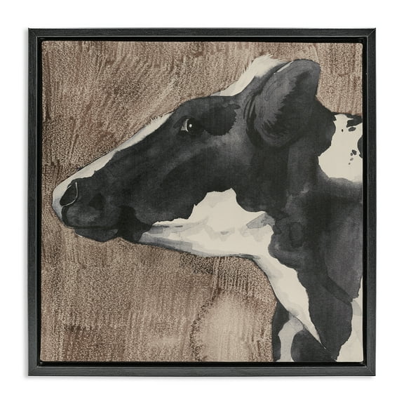 Stupell Industries Rustic Cow Looking Left Animals & Insects Painting Black Floater Framed Canvas Art Print Wall Art, 18 x 18