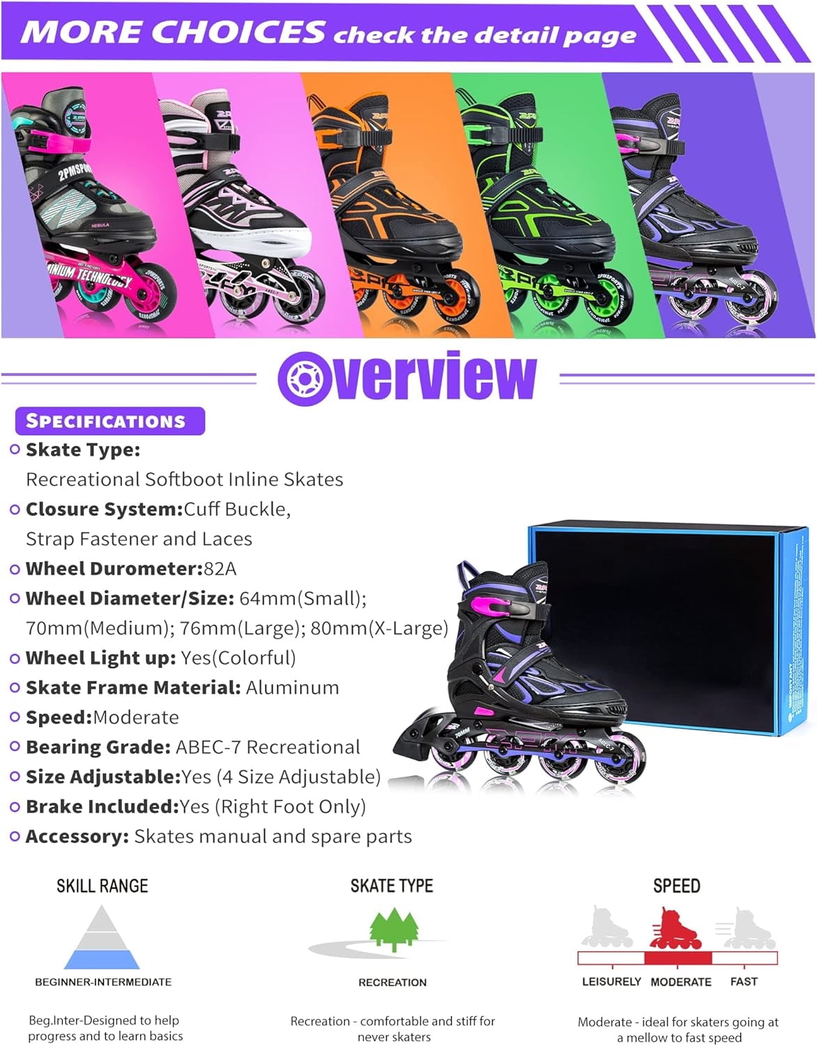 PrimeCook Shop Vinal Girls Adjustable Flashing Inline Skates, All Wheels Light Up, Fun Illuminating Skates for Kids Men Adult Women and Boys