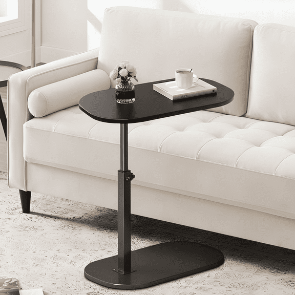 LUOLUO C- Shaped Side Table, 360° Rotating Adjustable Height Couch Side Tables for Sofa/Bed/Bathtub(Black)