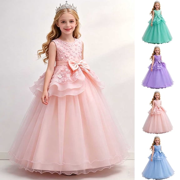 Girls Lace Tulle Embroidered Princess Prom Ball Gown Formal Party Long Tail Dresses Blue 12-13Years