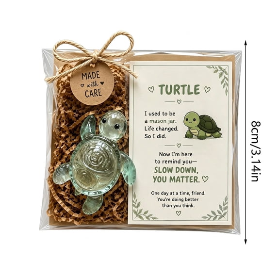 JWZZYD Emotional Support Glass Animal Gift, 3.14 Inch Cute Recycled Pocket Hug Desk Decor with Encouragement Card, Guardian Healing Pack, Comfort Gift for Friends & Family, Turtle