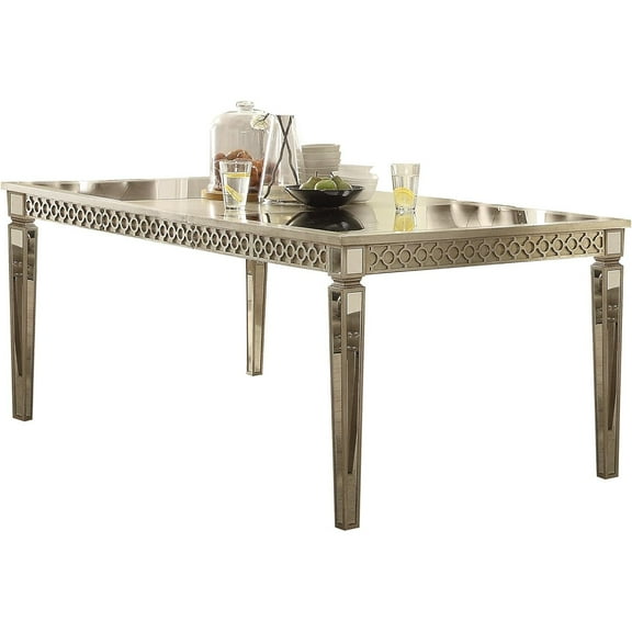 Rectangular Dining Table Set with Chairs, Button Tufted Design, Champagne Finish, 80" Table with Leaf