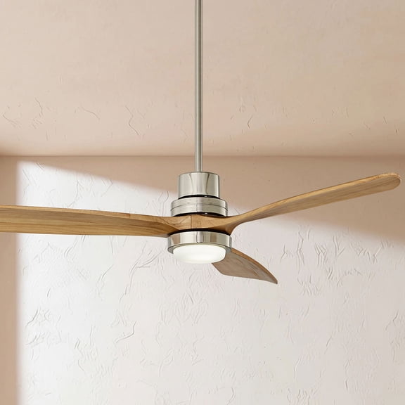 52" Casa Vieja Delta-Wing DC Modern 3 Blade Indoor Ceiling Fan with LED Light Remote Control Brushed Nickel Natural Solid Wood for Living Room Kitchen