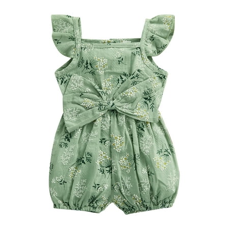 

Binpure Baby Girl s Romper Ruffle Sleeveless Bowknot Decoration Floral Printed One Piece Sling Romper