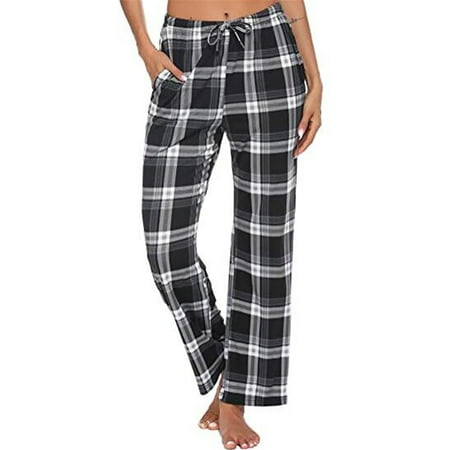 

HIMONE Women s Classic Plaid Pajamas Pants Casual Wide Leg Buffalo Lounge Sleep Pants Elastic Waist Pockets Pjs Bottoms Trousers