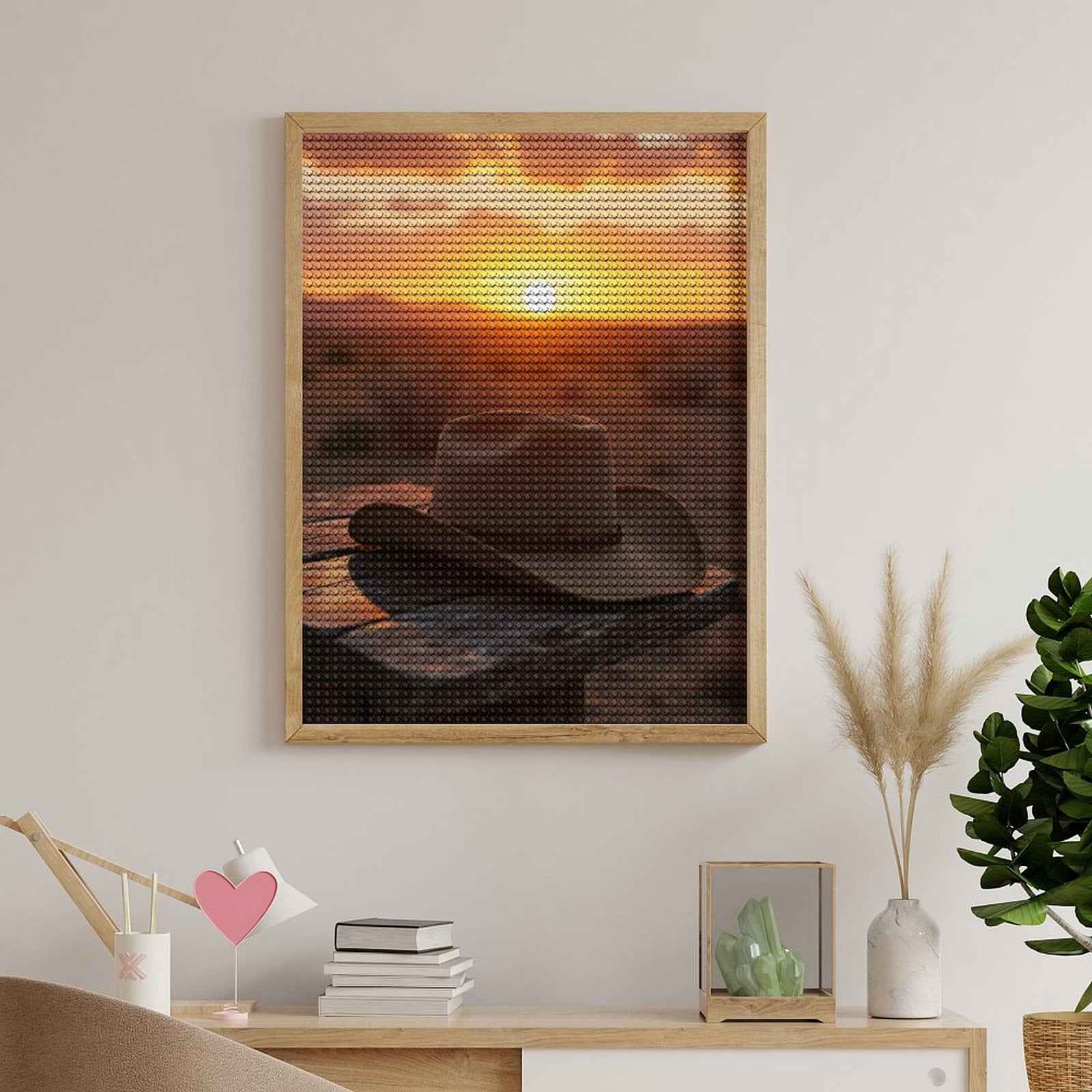 Diamond Art Kits for Adults, Western Sunset Cowboy Hat Desert 5D Diamond Painting Kits for Adults Beginners, DIY Full Drill Diamond Painting, Gem Art and Crafts 12x16