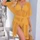 thumbnail image 3 of Mujer Bikini Cover Up Hollow Out Manga De Murciélago Patrón Liso Casual Transpirable Beach Top Ginger XL, 3 of 7