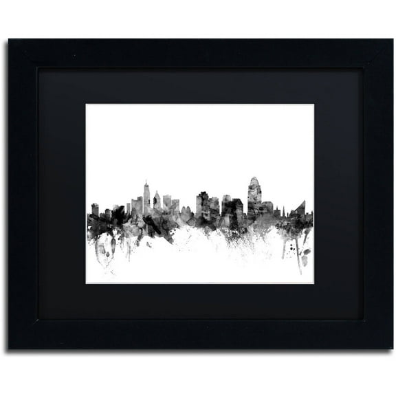Trademark Fine Art "Cincinnati Ohio Skyline B&W" Canvas Art by Michael Tompsett, Black Matte, Black Frame
