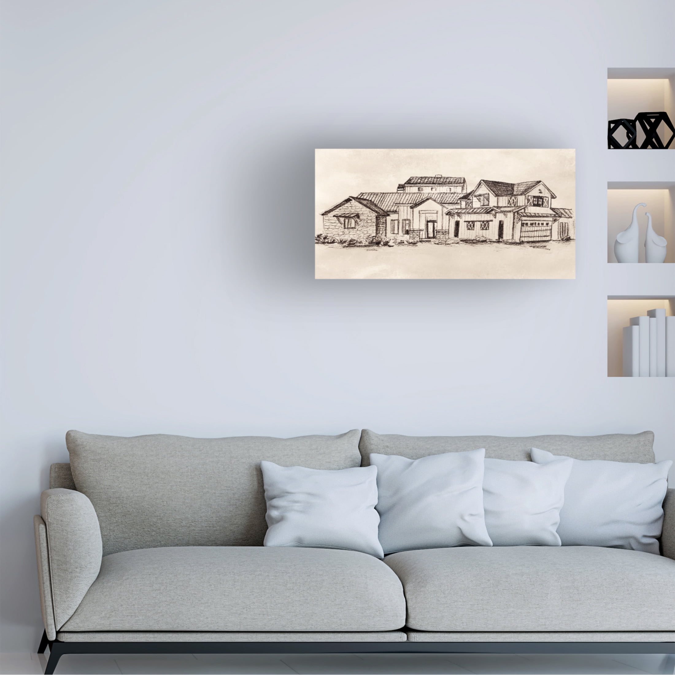 Canvas Wall Art - Melissa Wang 'Village at Sunset I' Wall Art for Living Room, Bedroom, or Office Décor by Trademark Fine Art - 47 x 24 Inches