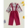 thumbnail image 4 of Suealasg Baby Boys Christmas Gentleman Suit Outfit Long Sleeve Plaid Print Romper Shirt with Bowtie +Suspender Pants 3 6 12 18 Months Infant Boys 2Pcs Fall Formal Wear Clothes, 4 of 7