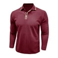 thumbnail image 4 of Zimjoy Red Polo Shirts for Men Long Sleeve Ribbed Textured Regular Fit Polos Business Collared Strechy Golf Shirt Men Button Fall Clothes, Wine 3XL, 4 of 7