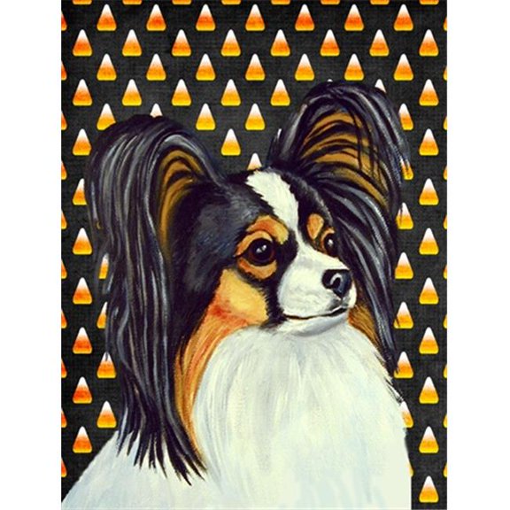 15 x 15 in. Papillon Candy Corn Halloween Portrait Garden Size Flag