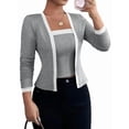 thumbnail image 1 of Women'S Contrast Colorblock Cardigan Vest Two-Piece Set Long Sleeve Cropped Cardigan Striped Shawl Grey L, 1 of 7