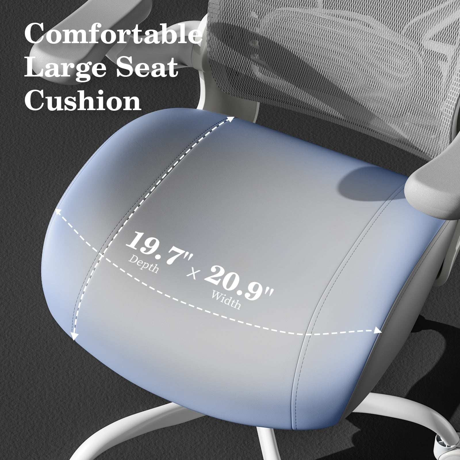 Solfway Computer Desk Chair, Ergonomic Office Desk Chair with Grey&White Mesh Back, Molded Leather Seat, 3D Flip-up Arms, Adjustable Lumbar Support&Height, Wheels for Home&Office
