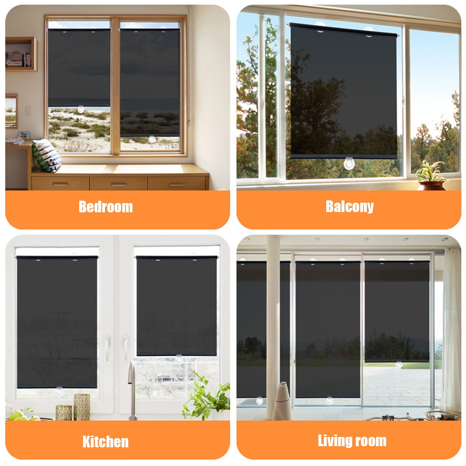 Cordless Roller Shades Blackout Blinds,Windows Room Darkening Rolled Up Shades with Spring System, UV Protection Window Shades Door Blinds for Home and Office