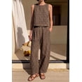 thumbnail image 4 of Wrongduck Womens Cotton 2 Piece Set Plaid Sleeveless Top Wide Leg Pants Summer Lounge Outfit Matching Vacation Travel Casual Outfit 2026, 4 of 15