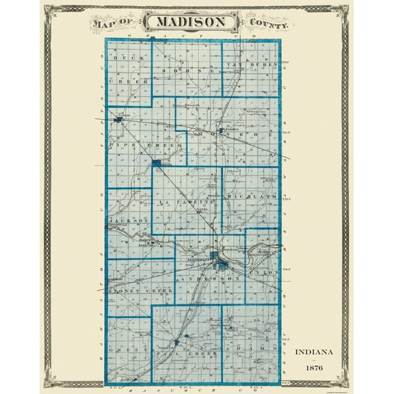 Historic County Map - Madison County Indiana - Andreas 1876 - 23 x 28.88 - Vintage Wall Art