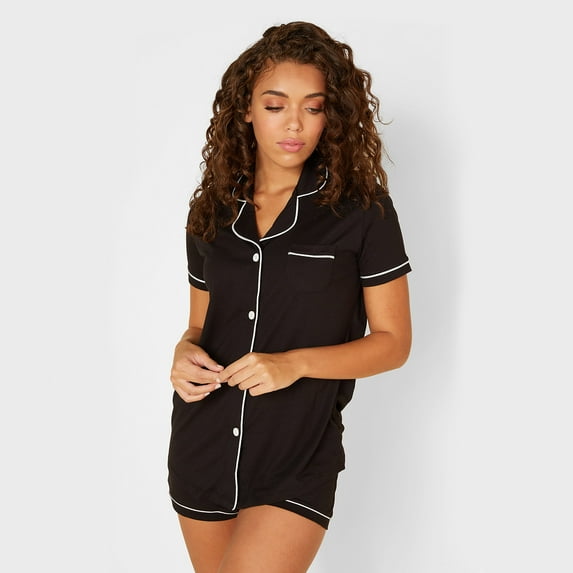 Cosabella Women's Bella Short Sleeve & Boxer Pajama Set in Black, Size Large