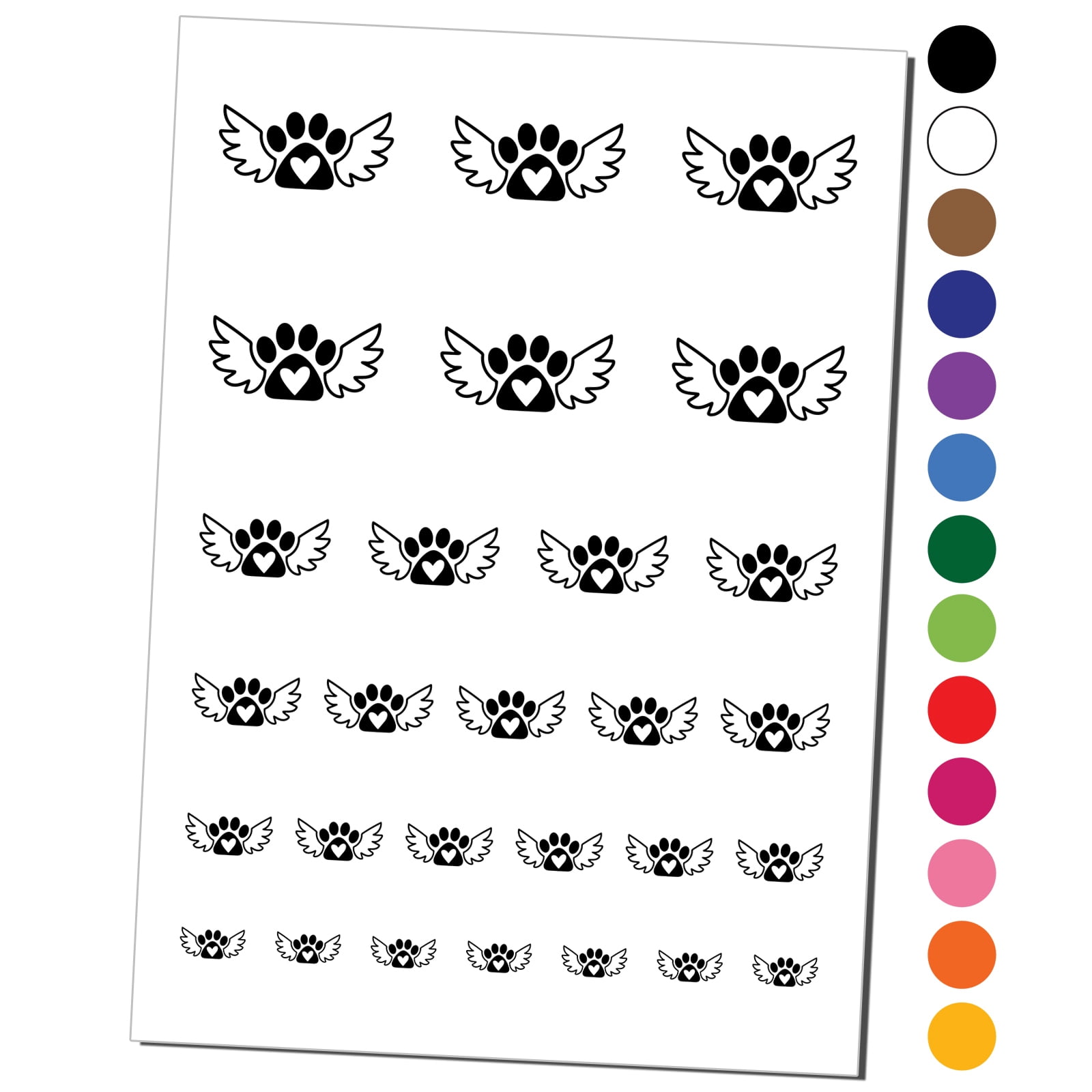 Paw Print Angel Wings with Heart Dog Cat Water Resistant Temporary Tattoo Set Fake Body Art Collection - Brown - Walmart.com
