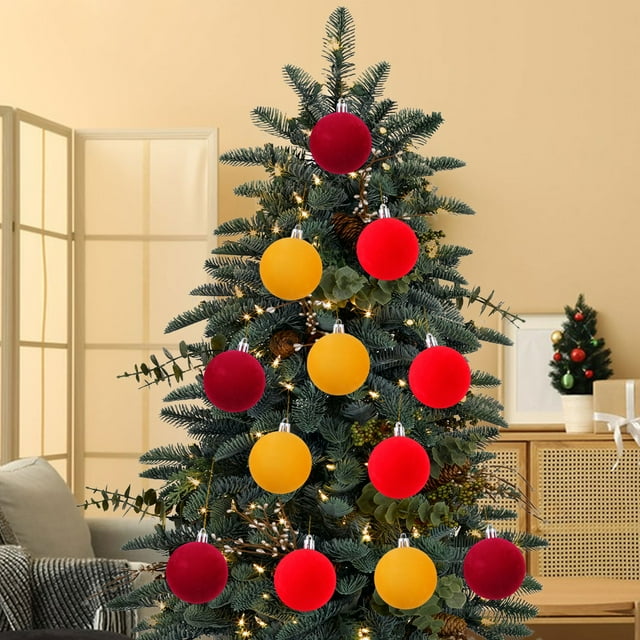 Xihbxyly Bolas Navideñas de Colores, Material Flocado Suave, Diseño Personalizable, Fáciles de Colgar, Decoración Navideña Versátil, Ambiente Festivo para El Hogar y La Oficina, Juego de 12 Piezas de