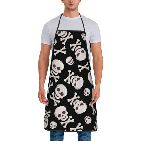 

Xecao black white Skull bone Print Funny BBQ Chef Aprons for Men Women Adjustable Kitchen Cooking Aprons with Pocket Waterproof Oil Proof No Pilling Fading