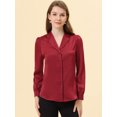 thumbnail image 2 of INSPIRE CHIC Women's Button Shirt Collar Long Sleeve Top Wine Red M, 2 of 5
