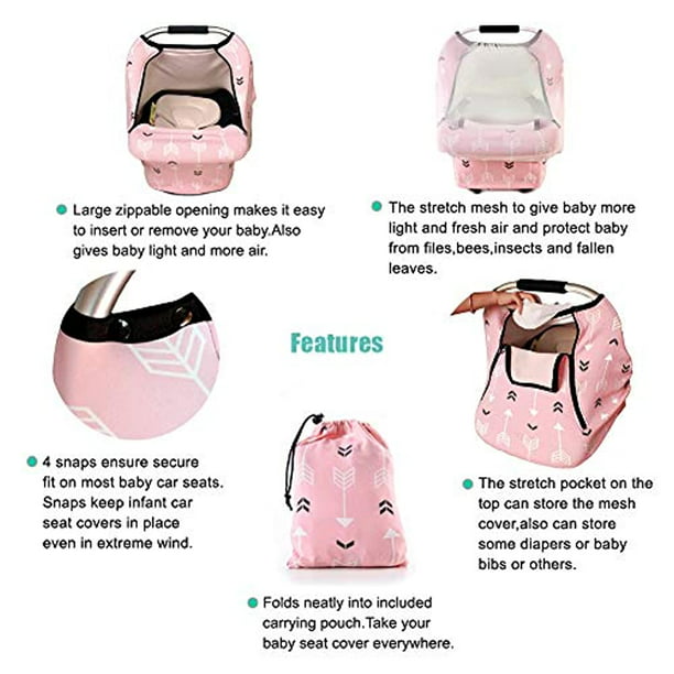 Baby Car Seat Covers Amazlinen Multifunctional Infant Cat Canopy For Boys Girls Stretchy Breathable Adjustable P Window Universal Fit Pink Arrow Com - Multifunctional Covers For Infant Car Seats