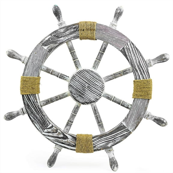 Nagina International Nautical Pine Wood Decorative Rope Ship Wheel - Captain Maritime Beach Home Decor Gift (16 Inches)