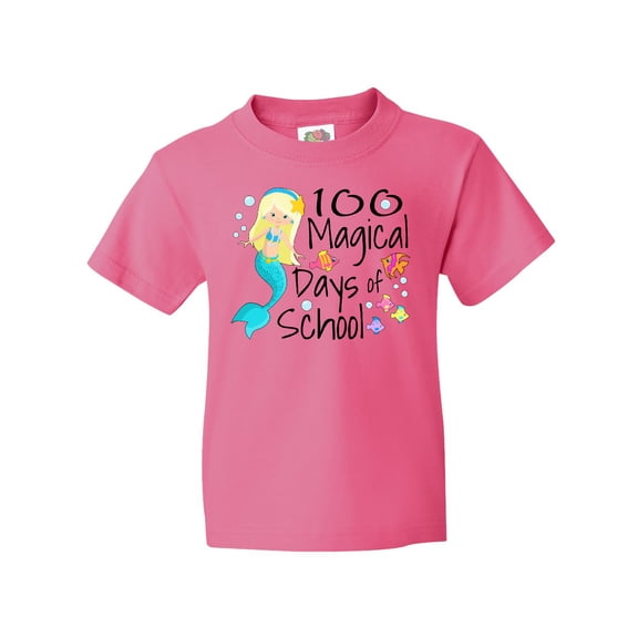 Inktastic 100 Magical Days of School with Blue Mermaid and Fish Youth T-Shirt