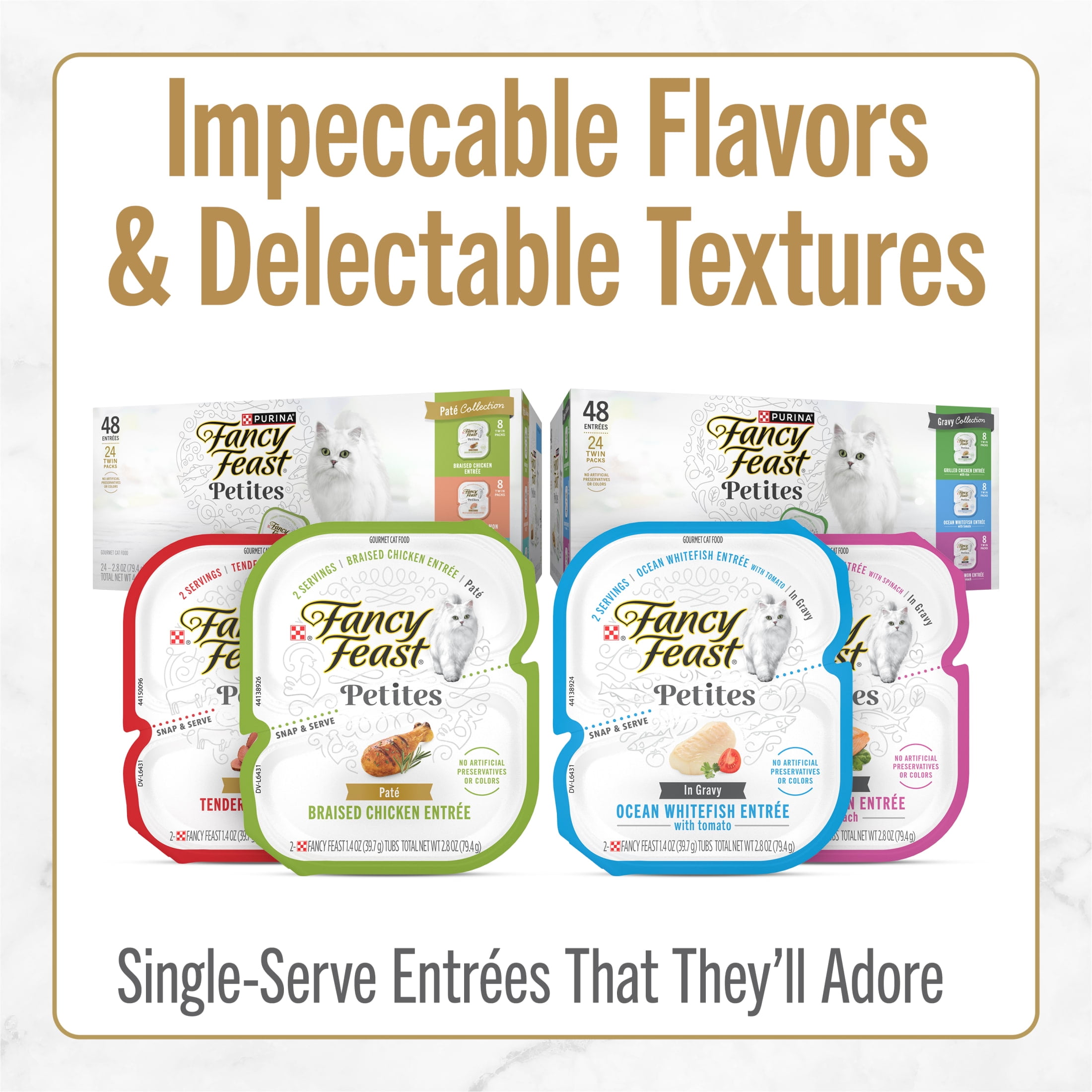 Purina Fancy Feast Petites Kitten Food, Wet Cat Food, Pate Collection, 48 Entrees, 1.4 oz Tubs