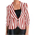 thumbnail image 2 of kakina CMSX Womens Striped Blazer Jacket,Fashion Casual Long Sleeve V-Neck Turndown Collar Single-Breasted Button Lightweight Color Blocking Striped Blazer Jacket, 2 of 5