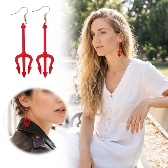 Halloween Themed Acrylic Dangle Earrings Red Fork Holiday Jewelry A 1pc