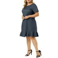 thumbnail image 4 of Agnes Orinda Women's Plus Size Denim Ruffle Summer Casual Short Sleeve Dress 5X Dark Blue, 4 of 8