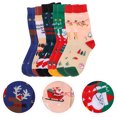thumbnail image 2 of 5 pares de calcetines navideños novedosos, cálidos y de algodón de colores con dibujos animados para invierno., 2 of 8