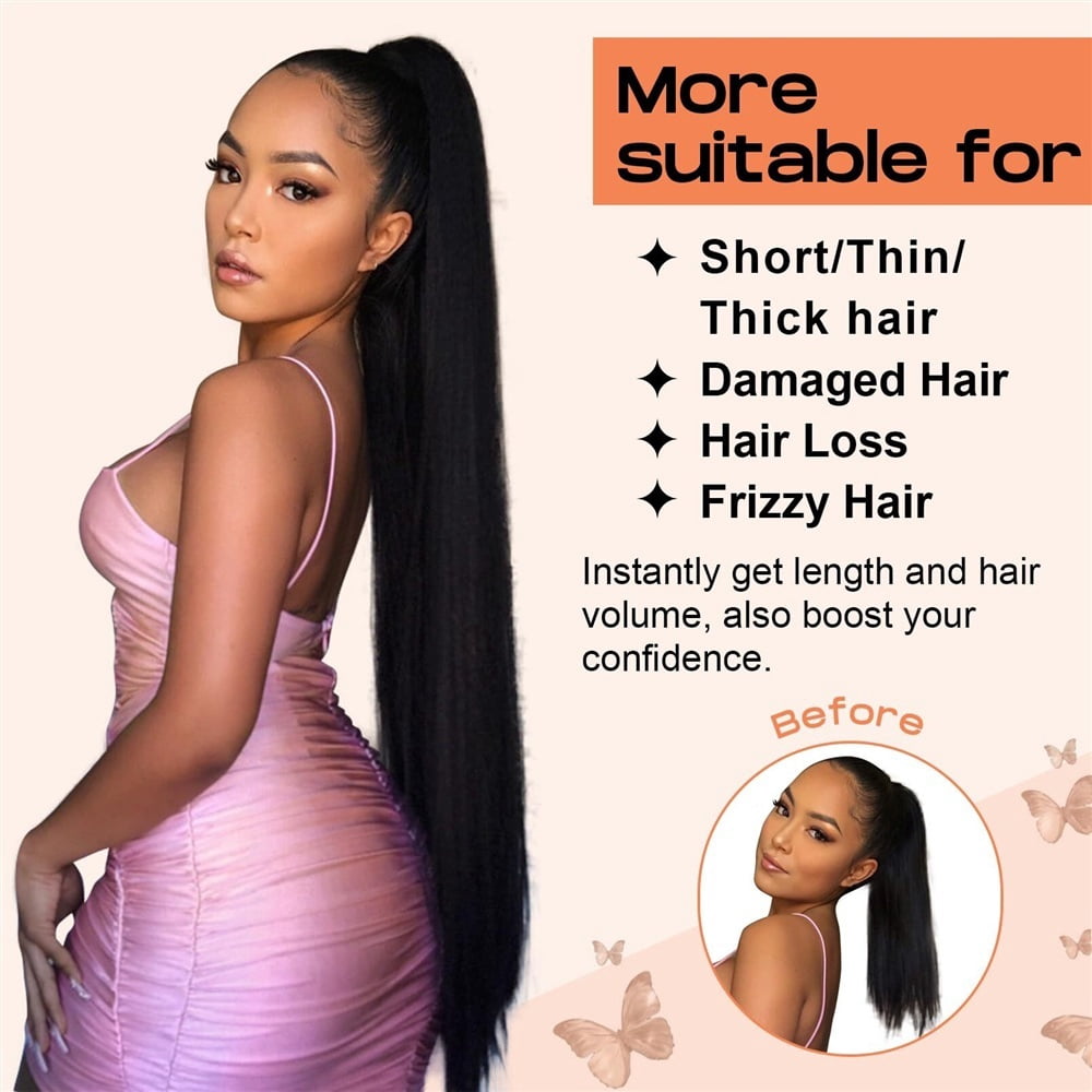 Brazilian Human Hair Ponytail Hairpiece 16-26 Inch Long Straight Drawstring Ponytail Extensions #4 Medium Brown