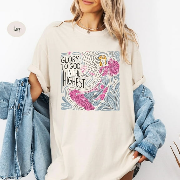 "Glory to God in the Highest" Angel T-Shirt – Luke 2:14 Bible Verse Tee with Heavenly Angel & Christian Faith Design