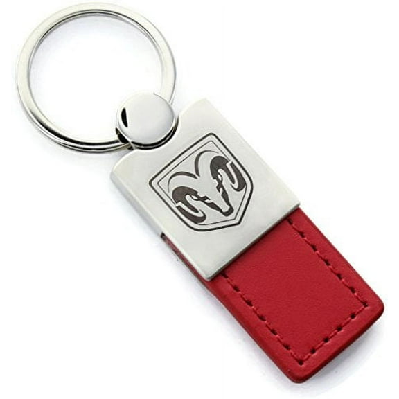 Dodge Ram Head Keychain & Keyring - Duo Premium Red Leather