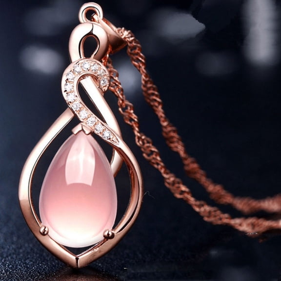 DESIGNICE Rose Gold Fashion Women Pink Pendant Necklace Statement Jewelry